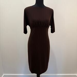VTG Joseph Ribkoff Dress Size 2 Knee Length Brown Cowl Back Vintage 90s Timeless